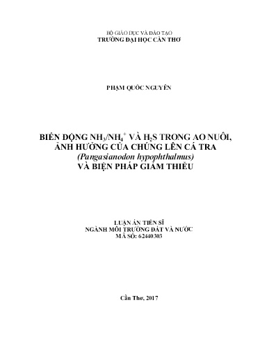 Biến động NH3/NH4+ và H2S trong ao nuôi, ảnh hưởng của chúng lên cá tra (Pangasianodon hypophthalmus) và biện pháp giảm thiểu.