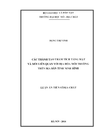 Các thành tạo trầm tích tầng mặt và mối liên quan với địa hoá môi trường trên địa bàn tỉnh Ninh Binh