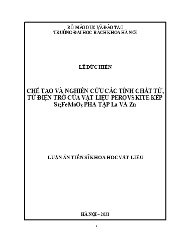 Chế tạo và nghiên cứu các tính chất từ, từ điện trở của vật liệu perovskite kép Sr2FeMoO6 pha tạp La và Zn