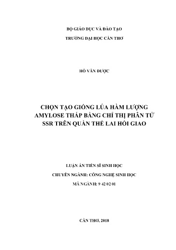 Chọn tạo giống lúa tính trạng hàm lượng amylose thấp bằng chỉ thị phân tử SSR trên quần thể lai hồi giao