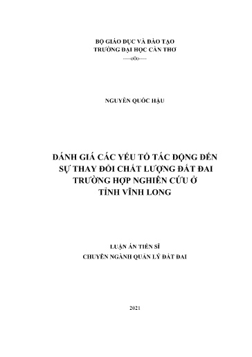 Đánh giá các yếu tố tác động đến sự thay đổi chất lượng đất đai, trường hợp nghiên cứu ở tỉnh Vĩnh Long