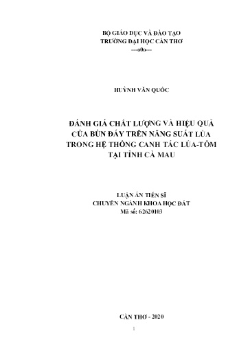 Đánh giá chất lượng và hiệu quả của bùn đáy trên năng suất lúa trong hệ thống canh tác lúa-tôm tại tỉnh Cà Mau
