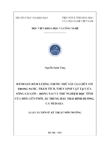 Đánh giá hàm lượng thuốc trừ sâu clo hữu cơ trong nước, trầm tích, thủy sinh vật tại cửa sông Sài Gòn – Đồng Nai và thử nghiệm..