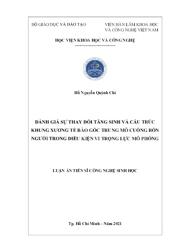 Đánh giá sự thay đổi tăng sinh và cấu trúc khung xương tế bào gốc trung mô cuống rốn người trong điều kiện vi trọng lực mô..