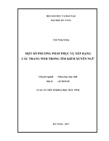 Một số phương pháp phục vụ xếp hạng trang Web trong tìm kiếm xuyên ngữ Chuyên ngành: Khoa học Máy tính