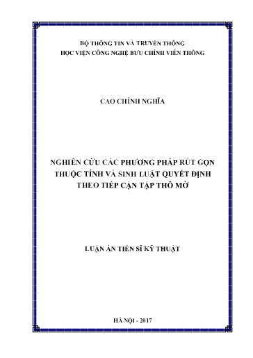 Nghiên cứu các phương pháp rút gọn thuộc tính và sinh luật quyết định theo tiếp cận tập thô mờ