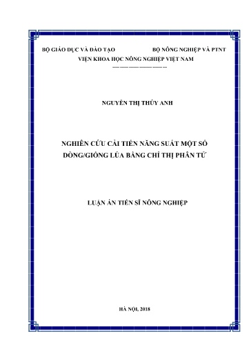 Nghiên cứu cải tiến năng suất một số dòng/giống lúa bằng chỉ thị phân tử
