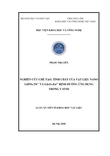 Nghiên cứu chế tạo, tính chất của vật liệu nano GdPO4:Tb3+ và Gd2O3:Eu3+ định hướng ứng dụng trong y sinh