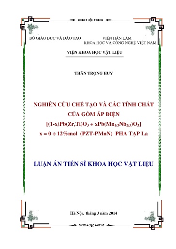 Nghiên cứu chế tạo và các tính chất của gốm áp điện [(1-x)Pb(Zr,Ti)O3 + xPb(Mn1/3Nb2/3)O3] (x = 0 ÷ 12%mol) (PZT-PMnN) pha tạp..