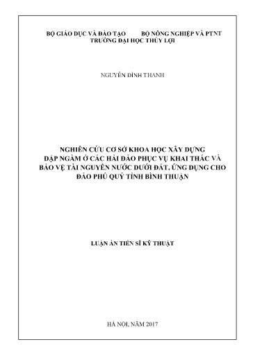 Nghiên cứu cơ sở khoa học xây dựng đập ngầm ở các hải đảo phục vụ khai thác và bảo vệ tài nguyên nước dưới đất, ứng dụng cho..