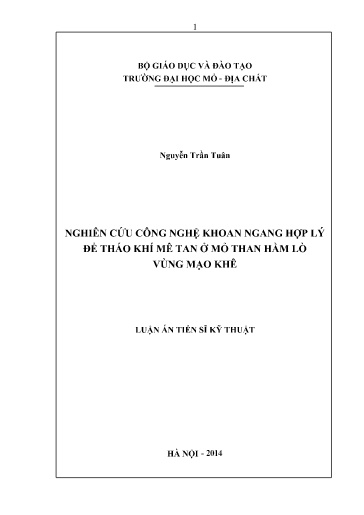 Nghiên cứu công nghệ khoan ngang hợp lý để tháo khí Mêtan ở mỏ than hầm lò vùng Mạo Khê