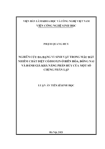 Nghiên cứu đa dạng vi sinh vật trong mẫu đất nhiễm chất diệt cỏ/dioxin ở Biên Hòa, Đồng Nai và đánh giá khả năng phân hủy của..