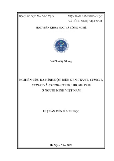 Nghiên cứu đa hình/đột biến gen CYP2C9, CYP2C19, CYP3A5 và CYP2D6 Cytochrome P450 ở người Kinh Việt Nam.