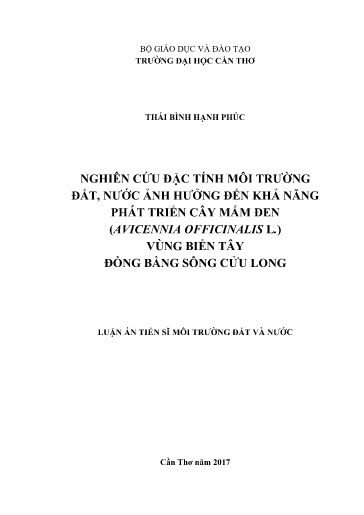 Nghiên cứu đặc tính môi trường đất, nước ảnh hưởng đến khả năng phát triển của cây Mấm đen (Avicennia Officinalic L.) vùng biển..