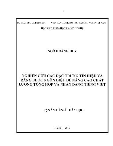 Nghiên cứu đặc trung tín hiệu và ràng buộc ngôn điệu để nâng cao chất lượng tổng hợp và nhận dạng tiếng Việt