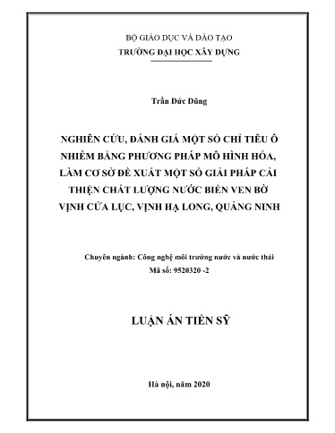 Nghiên cứu, đánh giá một số chỉ tiêu ô nhiễm bằng phương pháp mô hình hóa làm cơ sở đề xuất một số giải pháp cải thiện chất..