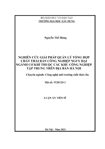 Nghiên cứu giải pháp quản lý tổng hợp chất thải rắn công nghiệp nguy hại ngành cơ khí thuộc các khu công nghiệp tập trung trên..