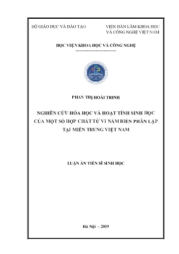 Nghiên cứu hoá học và hoạt tính sinh học của một số hợp chất tử vi nấm biển phân lập tại miền Trung Việt Nam