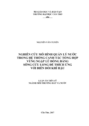 Nghiên cứu mô hình quản lý nước trong hệ thống canh tác tổng hợp vùng ngập lũ ĐBSCL để thích ứng với biến đổi..