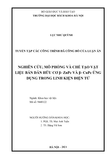 Nghiên cứu, mô phỏng và chế tạo vật liệu bán dẫn hữu cơ β- ZnPc và β- CuPc ứng dụng trong linh kiện điện tử