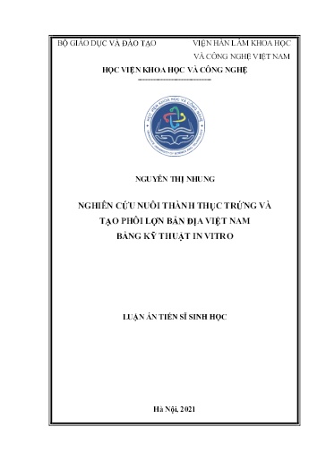 Nghiên cứu nuôi thành thục trứng và tạo phôi lợn bản địa Việt Nam bằng kĩ thuật in vitro