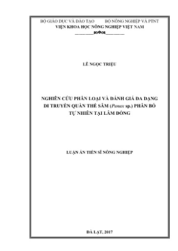 Nghiên cứu phân loại và đánh giá đa dạng di truyền quần thể sâm (Panax sp.) phân bố tự nhiên tại Lâm Đồng