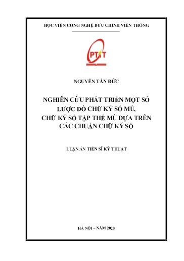 Nghiên cứu phát triển một số lược đồ chữ ký số mù, chữ ký số tập thể mù dựa trên các chuẩn chữ ký số
