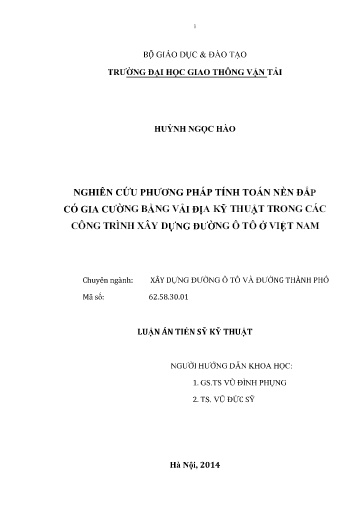 Nghiên cứu phương pháp tính toán nền đắp có gia cường bằng vải địa kỹ thuật trong các công trình xây dựng đường ô tô ở Việt Nam