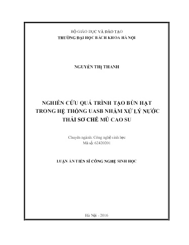 Nghiên cứu quá trình tạo bùn hạt trong hệ thống UASB nhằm xử lý nước thải sơ chế mủ cao su