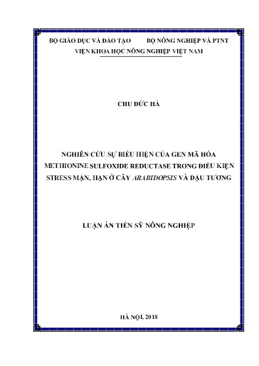 Nghiên cứu sự biểu hiện của gen mã hóa methionine sulfoxide reductase trong điều kiện stress mặn, hạn ở cây Arabidopsis và đậu..