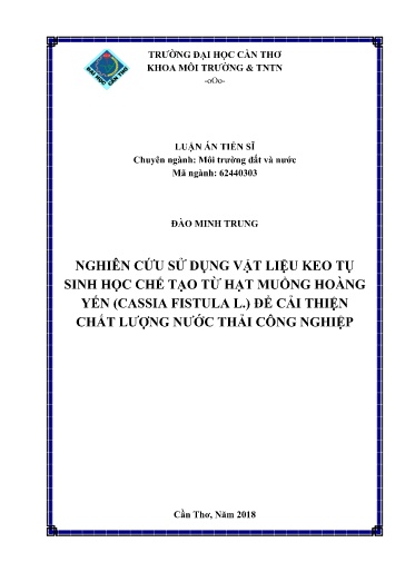 Nghiên cứu sử dụng vật liệu keo tụ sinh học chế tạo từ hạt muồng hoàng yến (Cassia Fistula L.) để cải thiện chất lượng nước..