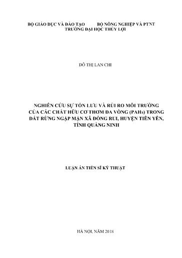 Nghiên cứu sự tồn lưu và rủi ro môi trường của các chất hữu cơ thơm đa vòng (PAHs) trong đất rừng ngập mặn xã Đồng Rui, huyện..
