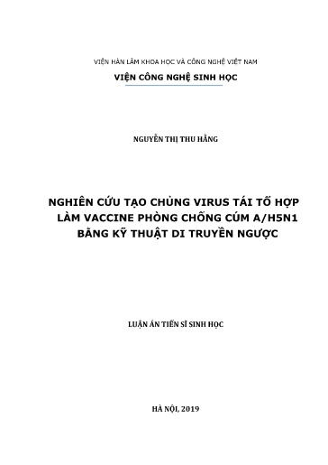 Nghiên cứu tạo chủng virus tái tổ hợp làm vaccine phòng chống cúm A/H5N1 bằng kỹ thuật di truyền ngược