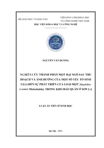 Nghiên cứu thành phần mọt hại ngô sau thu hoạch và ảnh hưởng của một số yếu tố sinh thái đến sự phát triển của loài mọt..