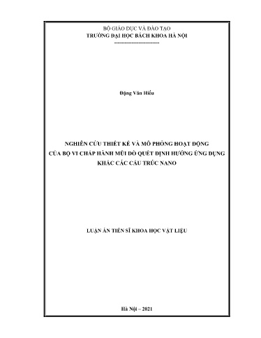 Nghiên cứu thiết kế và mô phỏng hoạt động của bộ vi chấp hành mũi dò quét định hướng ứng dụng khắc các cấu trúc nano