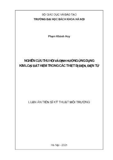 Nghiên cứu thu hồi và định hướng ứng dụng kim loại đất hiếm trong các thiết bị điện, điện tử