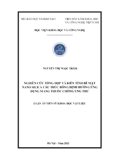 Nghiên cứu tổng hợp và biến tính bề mặt nano silica cấu trúc rỗng định hướng ứng dụng mang thuốc chống ung thư