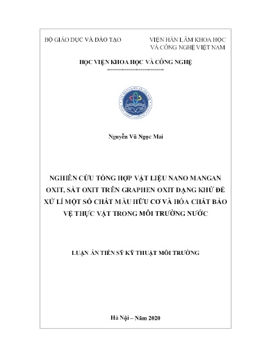 Nghiên cứu tổng hợp vật liệu nano mangan oxit, sát oxit trên graphen oxit dạng khử ứng dụng xử lí một số chất màu hữu cơ và hoá..
