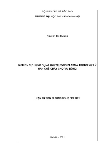 Nghiên cứu ứng dụng môi trường plasma trong xử lý hạn chế cháy cho vải bông