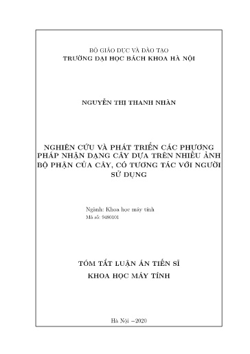 Nghiên cứu và phát triển các phương pháp nhận dạng cây dựa trên nhiều ảnh bộ phận của cây, có tương tác với người sử dụng