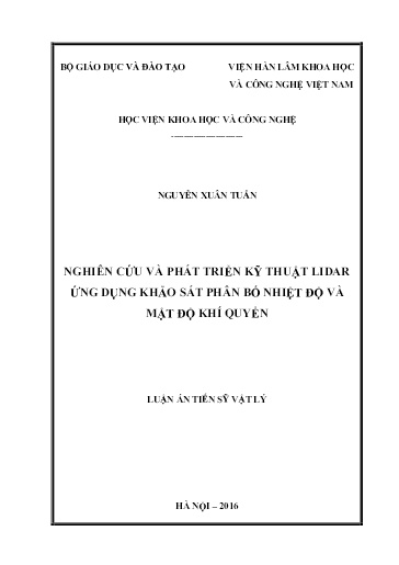Nghiên cứu và phát triển kỹ thuật LIDAR ứng dụng khảo sát phân bố nhiệt độ và mật độ khí quyển
