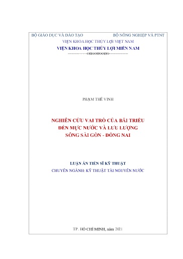 Nghiên cứu vai trò của bãi triều đến mực nước và lưu lượng sông Sài Gòn - Đồng Nai. (Research on the role of tidal flats to the..