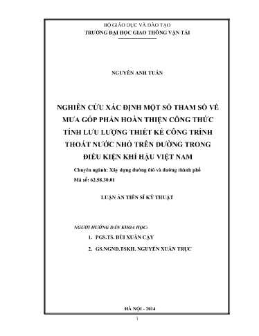 Nghiên cứu xác định một số tham số về mưa góp phần hoàn thiện công thức tính lưu lượng thiết kế công trình thoát nước nhỏ trên..