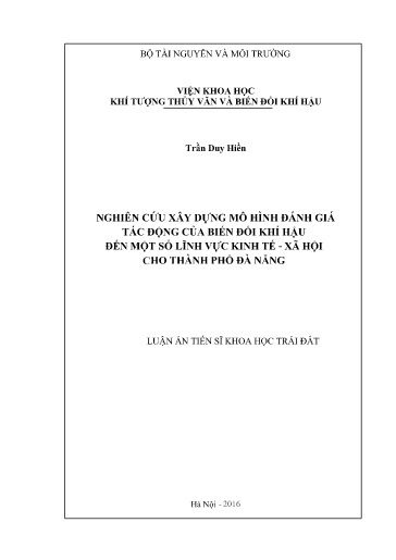 Nghiên cứu xây dựng mô hình đánh giá tác động của biến đổi khí hậu đến một số lĩnh vực kinh tế - xã hội cho thành phố Đà Nẵng