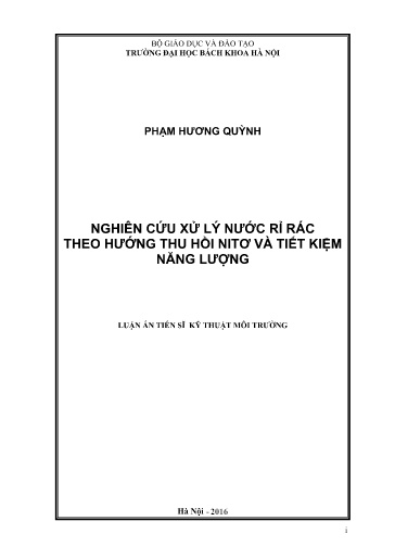 Nghiên cứu xử lý nước rỉ rác theo hướng thu hồi nito và tiết kiệm năng lượng