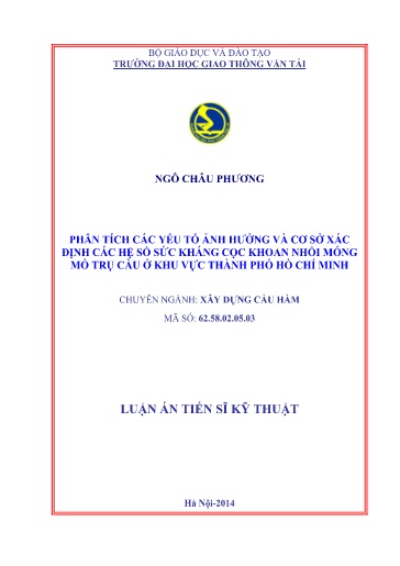Phân tích các yếu tố ảnh hưởng và cơ sở xác định các hệ số sức kháng cọc khoan nhồi móng mố trụ cầu ở khu vực thành phố Hồ Chí..
