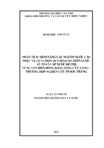 Phân tích tiềm năng các nguồn nước cấp phục vụ lựa chọn quy hoạch chiến lược an toàn cấp nước đô thị vùng ven biển Đồng bằng..