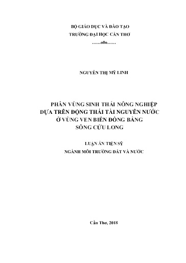 Phân vùng sinh thái nông nghiệp dựa trên động thái tài nguyên nước ở vùng ven biển đồng bằng sông Cửu Long.