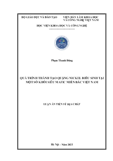 Quá trình thành tạo quặng nickel biểu sinh tại một số khối siêu mafic miền Bắc Việt Nam