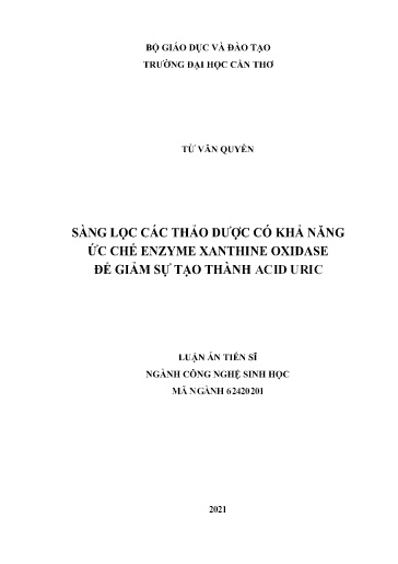 Sàng lọc các thảo dược có khả năng ức chế enzyme xanthine oxidase để giảm sự tạo thành acid uric